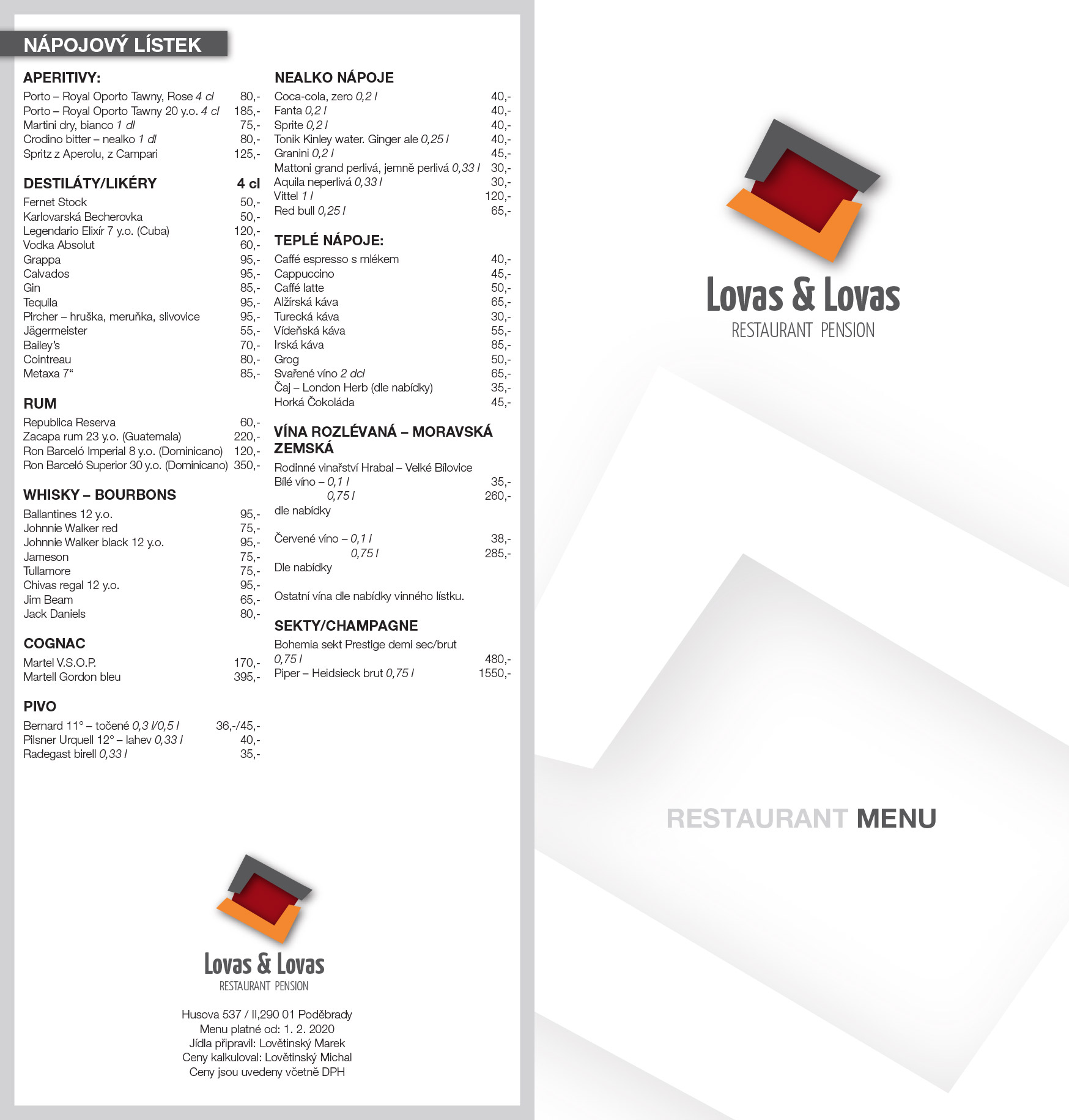 Jídelní lístek Lovas & Lovas — strana 2