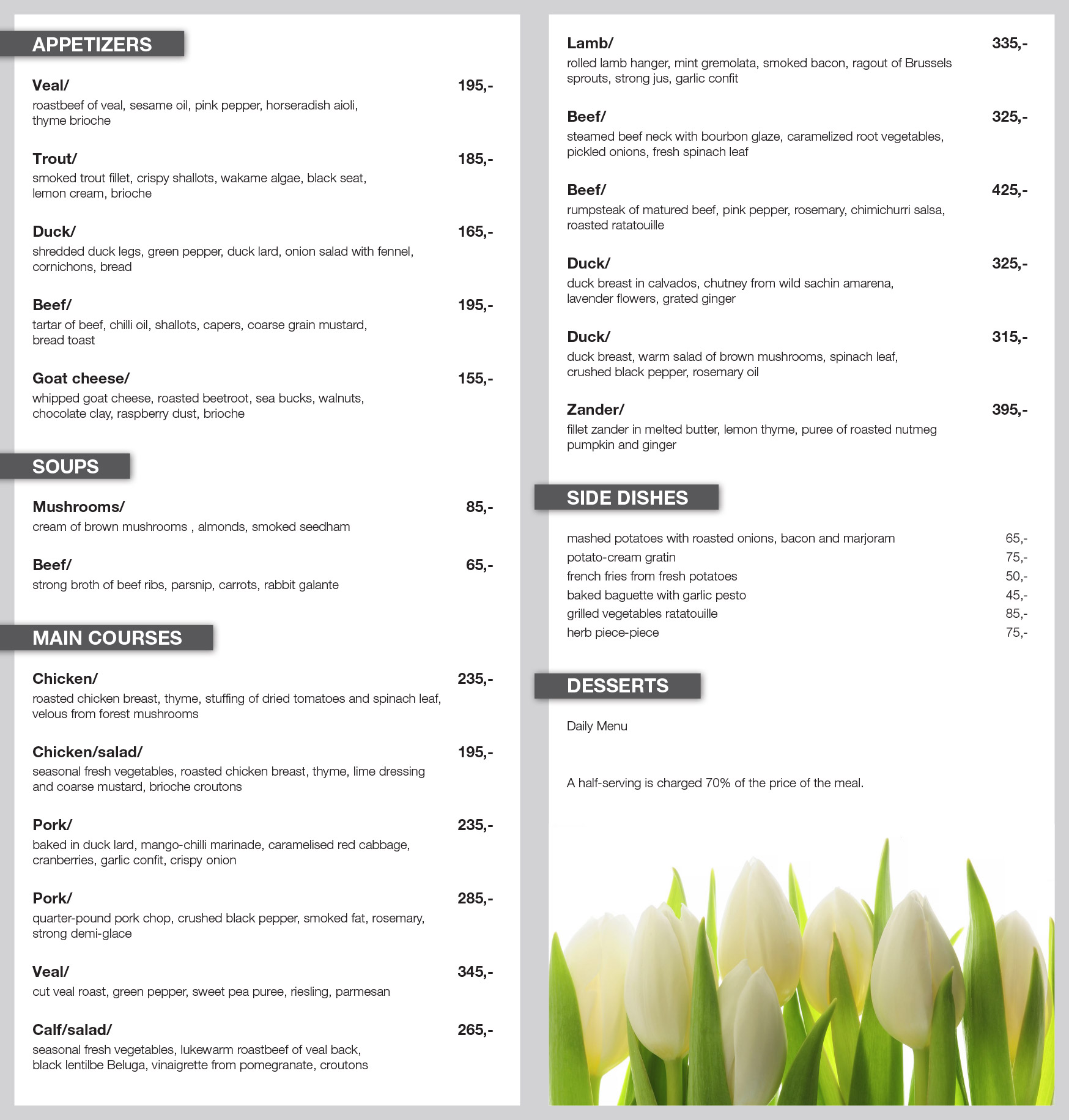 Lovas & Lovas menu — page 1